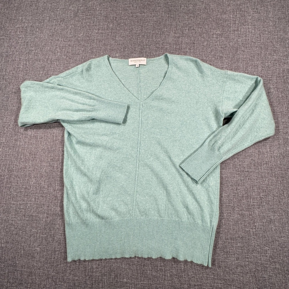 Bianco & Blu Sweater Womens XL Mint Green Wool Cashmere Silk Blend Made in Italy